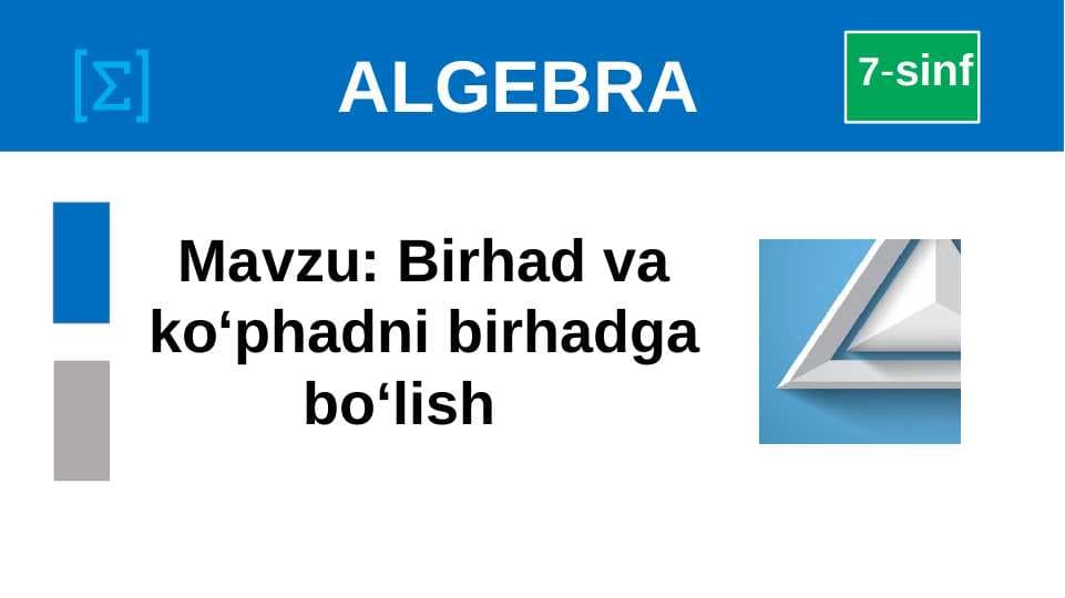 Birhad va ko‘phadni birhadga bo‘lish 7-sinf algebra