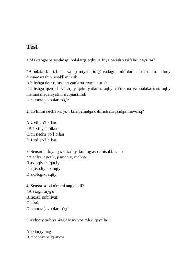 Maktabgacha yoshdagi bolalarga aqliy tarbiya berish.