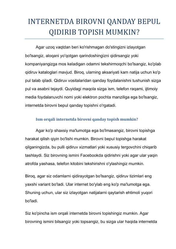 Internetda odamlarni bepul qidirib topish