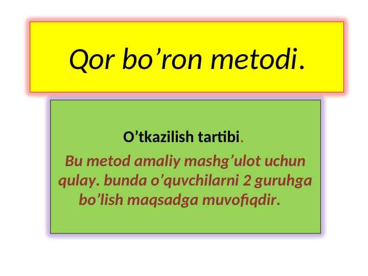 Qor bo’ron metodi.