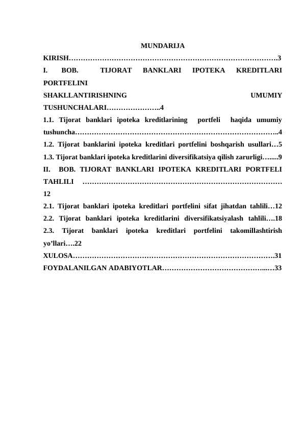 TIJORAT BANKLARI IPOTEKA KREDITLARI