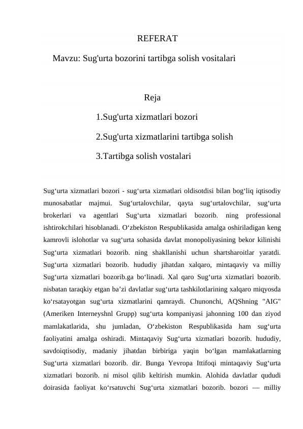 Sug'urta bozorini tartibga solish vositalari