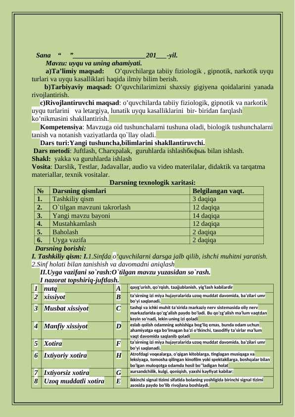 Uyqu va uning ahamiyati.
