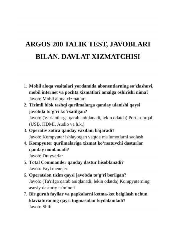 ARGOS 200 TALIK TEST 2025