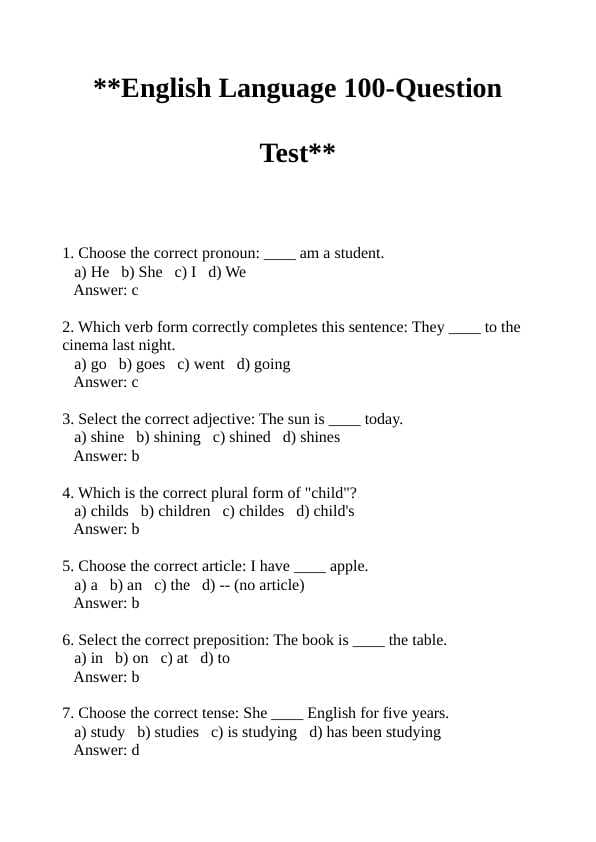 English 100-Question Test