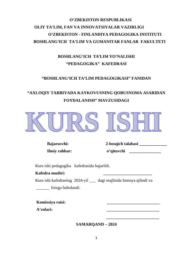 AXLOQIY TARBIYADA KAYKOVUSNING QOBUSNOMA ASARIDAN FOYDALANISH