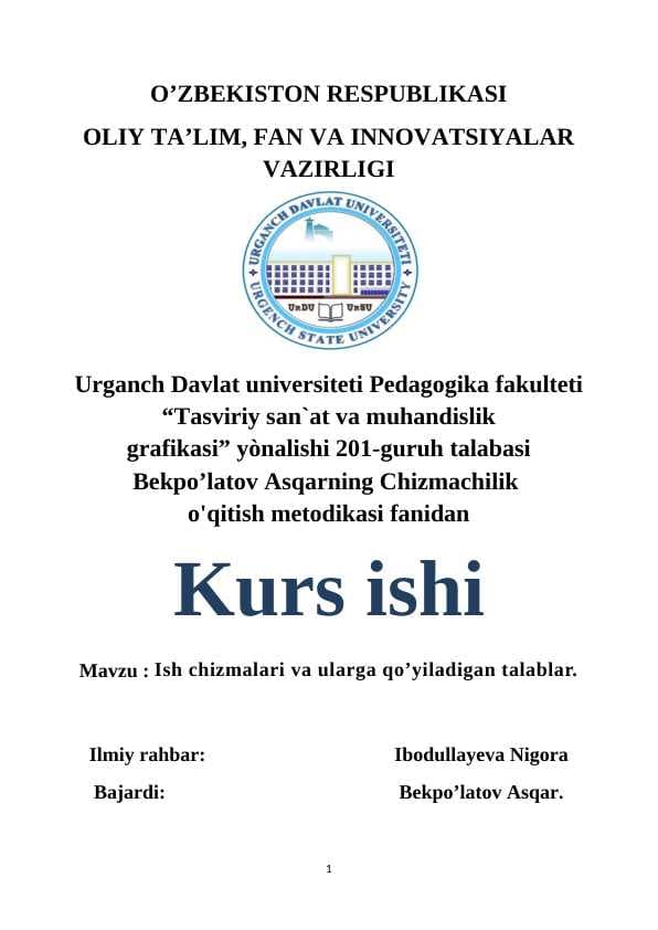Ish chizmalari va ularga qo’yiladigan talablar.