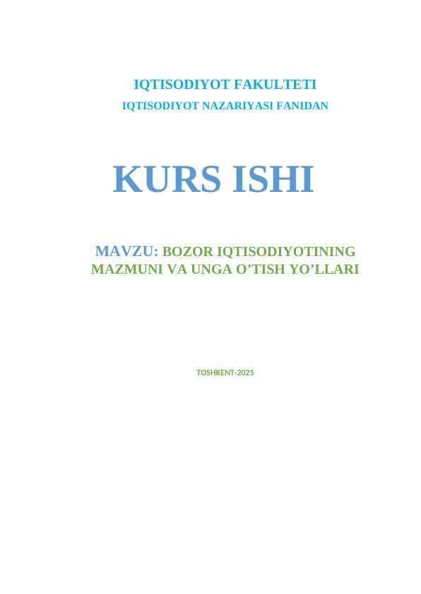 Bozor iqtisodiyotining mazmuni