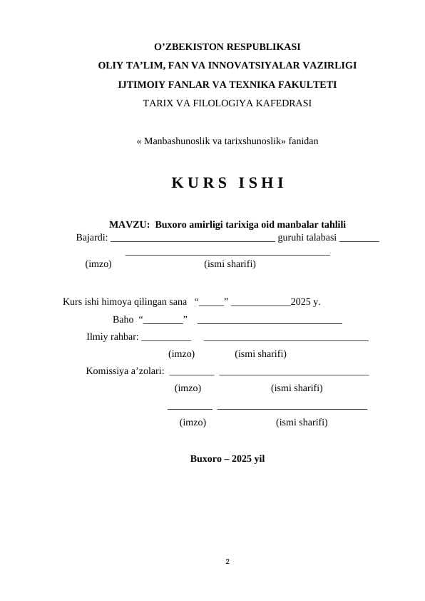 Buxoro amirligi tarixiga oid manbalar tahlili