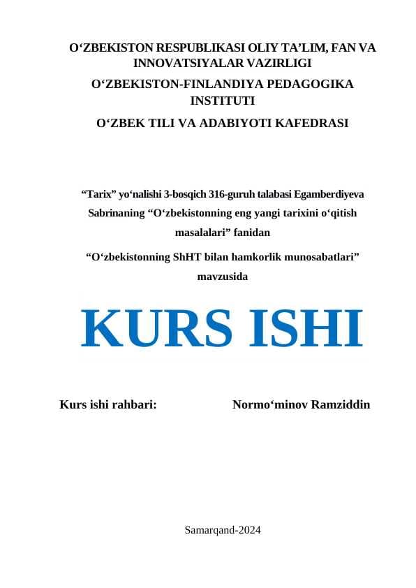 O‘zbekistonning ShHT bilan hamkorlik munosabatlari