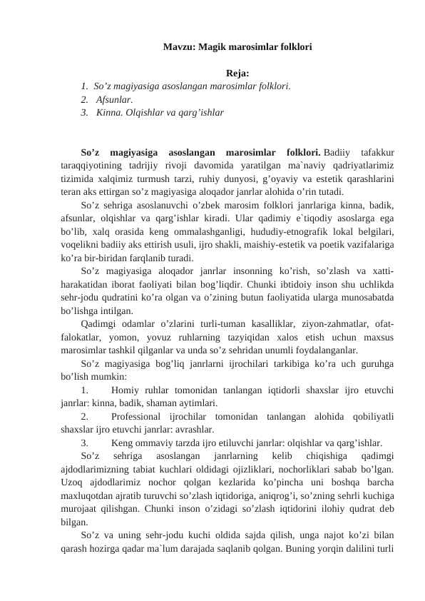 Magik marosimlar folklori