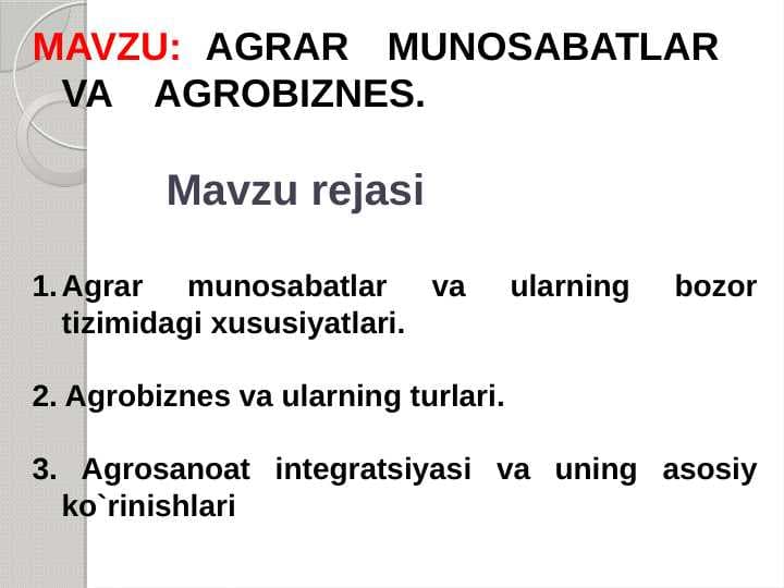 AGRAR   MUNОSABATLAR    VA    AGRОBIZNES