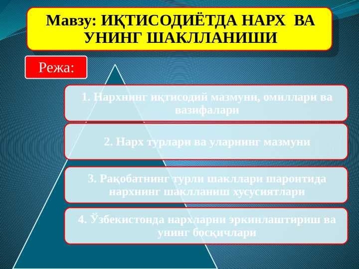 ИҚТИСОДИЁТДА НАРХ  ВА УНИНГ ШАКЛЛАНИШИ