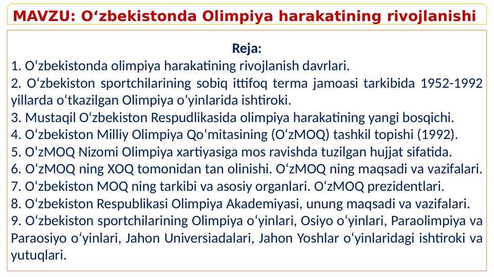 O‘zbekistonda Olimpiya harakatining rivojlanishi