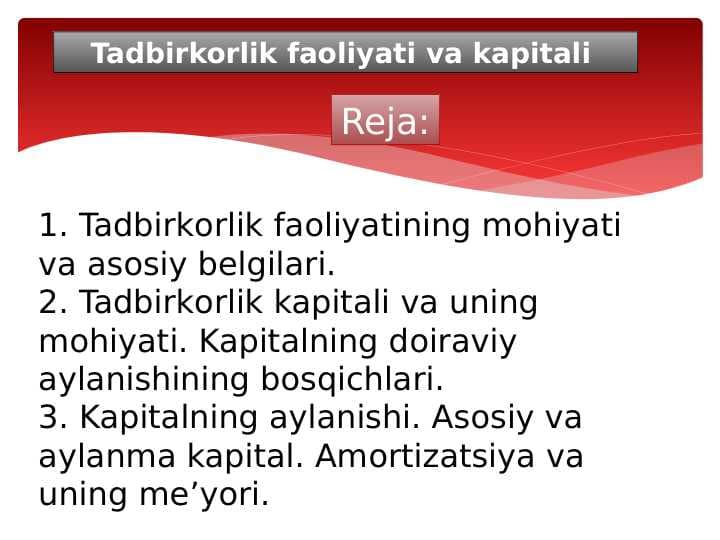 Tadbirkorlik faoliyati va kapitali