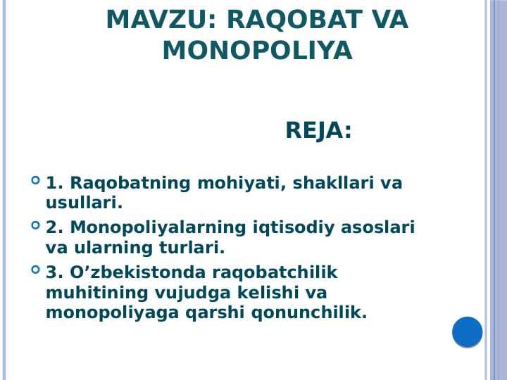 RAQOBAT VA MONOPOLIYA