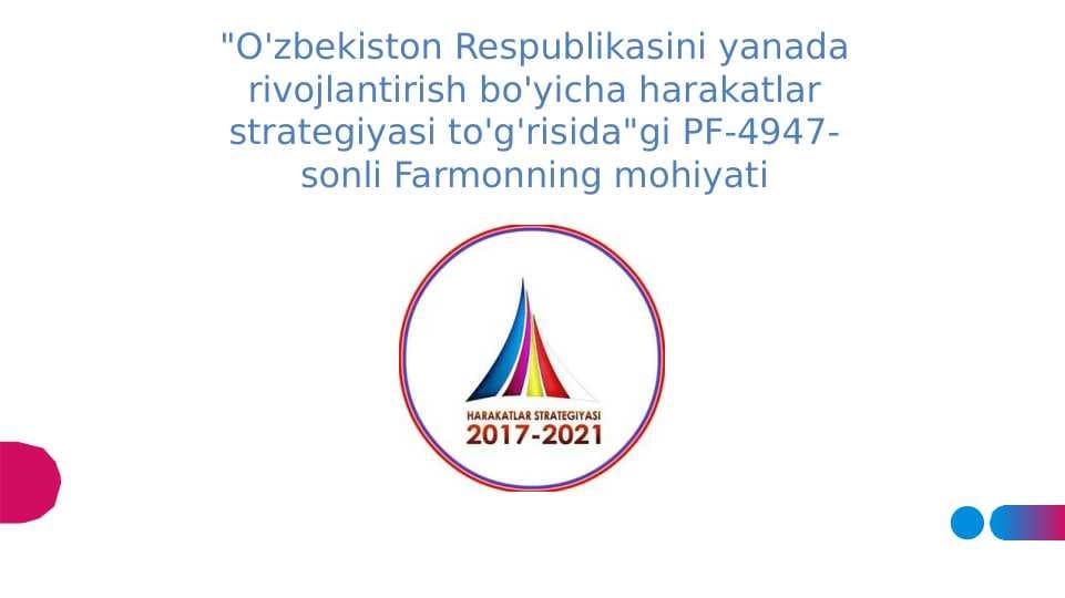 "O'zbekiston Respublikasini yanada rivojlantirish bo'yicha harakatlar strategiyasi