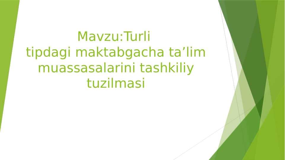 Turli tipdagi maktabgacha ta’lim muassasalarini tashkiliy tuzilmasi