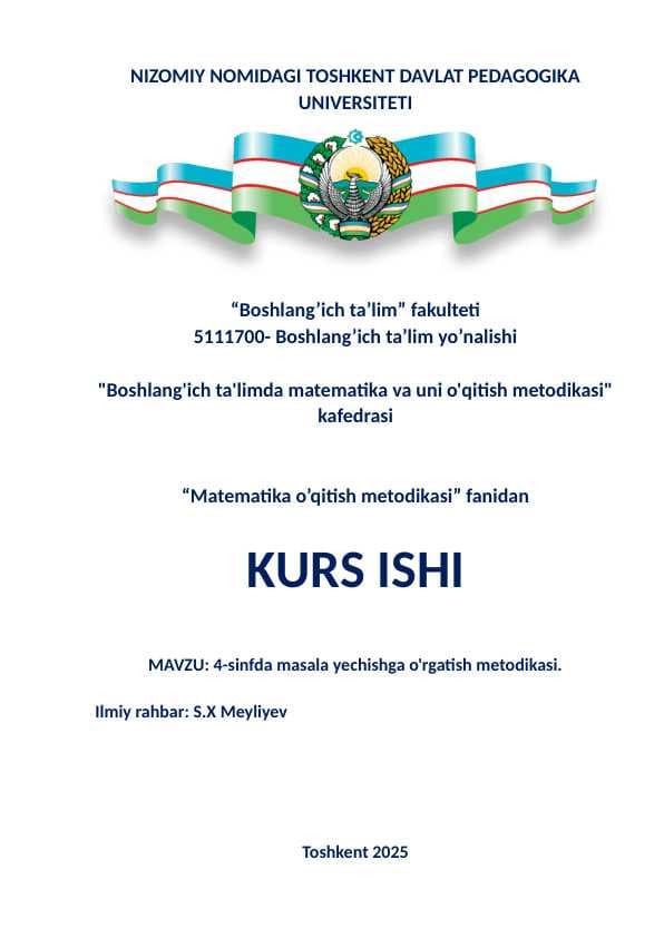 4-sinfda masala yechishga o'rgatish metodikasi