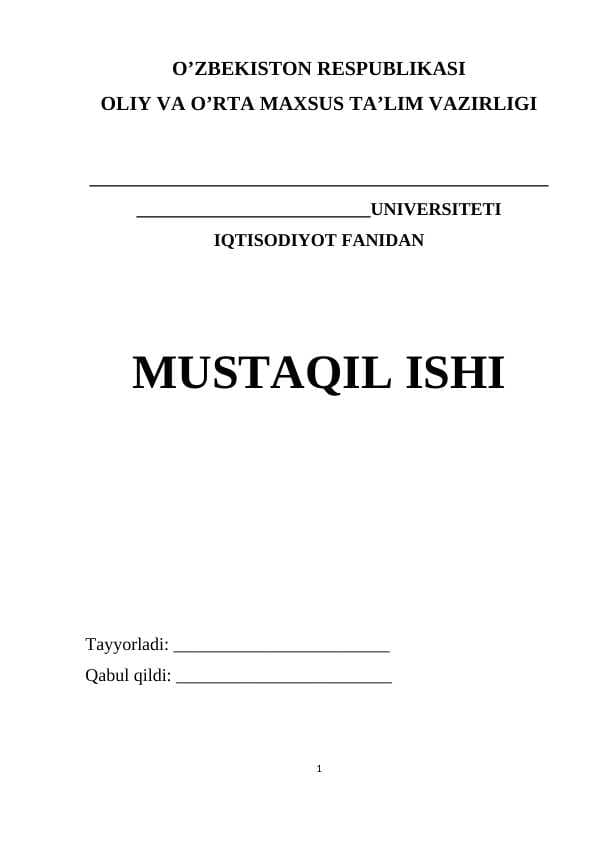 MЕHNАT BОZОRINI TАRTIBGА SОLISH VА BОSHQАRISH. (Mustaqil ish)