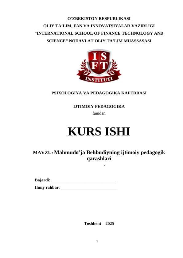 Mahmudo’ja Behbudiyning ijtimoiy pedagogik qarashlari