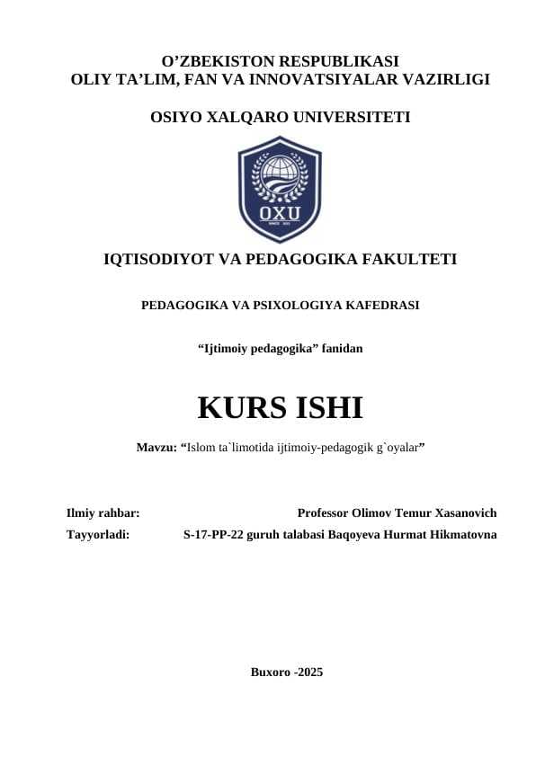 Islom ta`limotida ijtimoiy-pedagogik g`oyalar