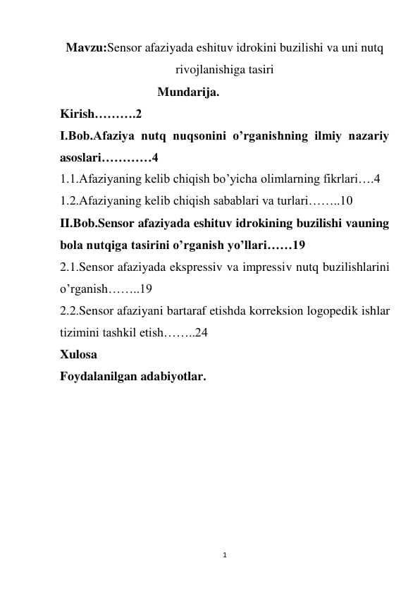Sensor afaziyada eshituv idrokini buzilishi va uni nutq  rivojlanishiga tasiri