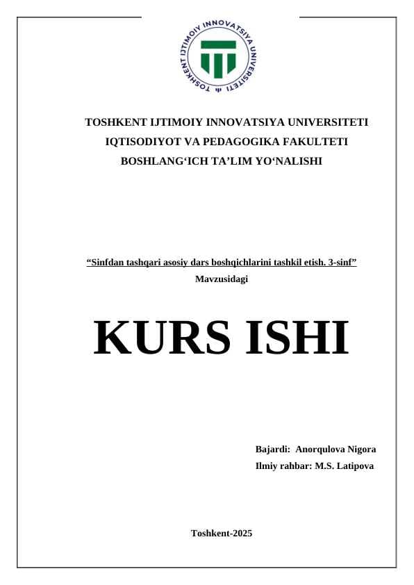 Sinfdan tashqari asosiy dars boshqichlarini tashkil etish. 3-sinf