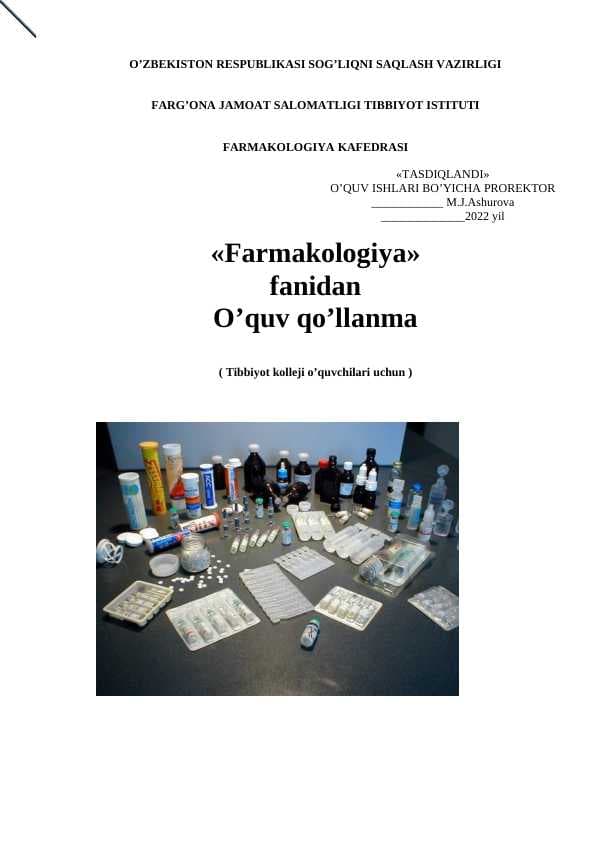 Kollejlar uchun farmakologiya fanidan o'quv qo'llanma