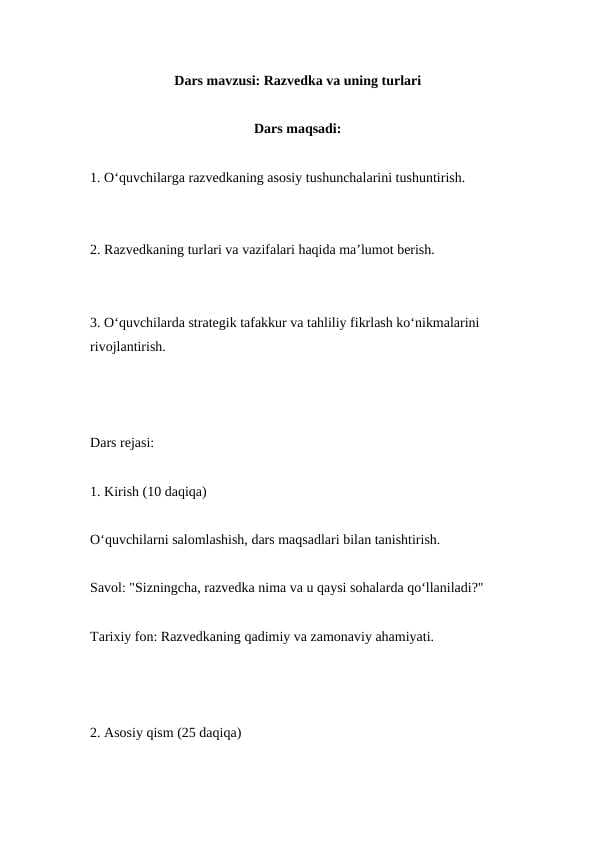 Razvedka va uning turlari ( Dars ishlanmasi )