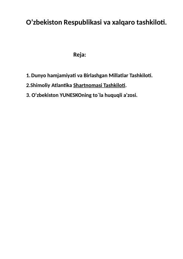 O’zbekiston Respublikasi va xalqaro tashkiloti.
