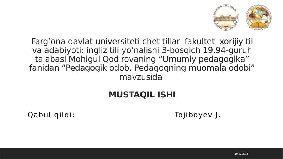 Pedagogik odob. Pedagogning muomala odobi.