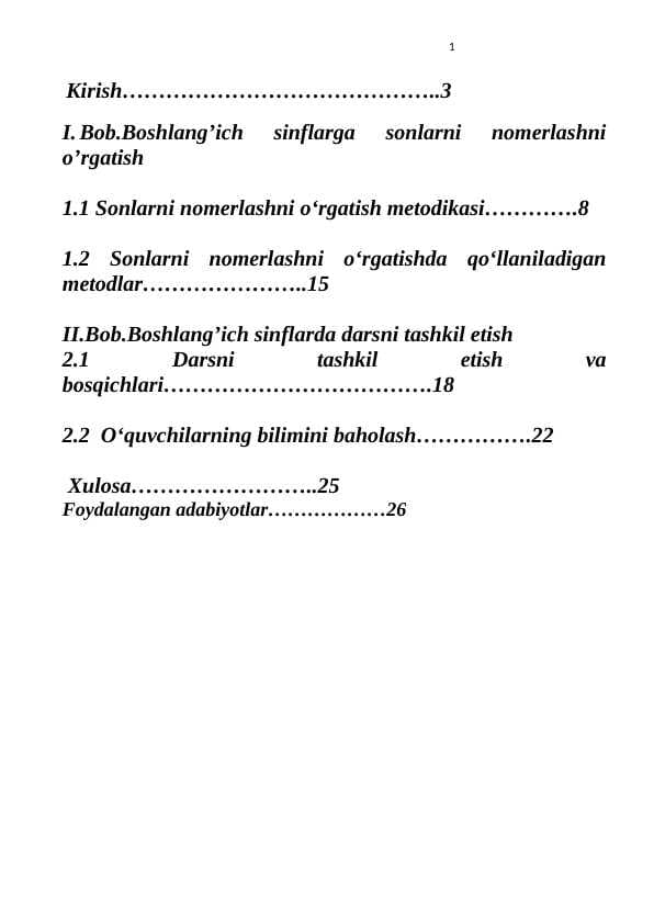 Boshlangʻich sinflarga sonlarni nomerlashni oʻrgatish