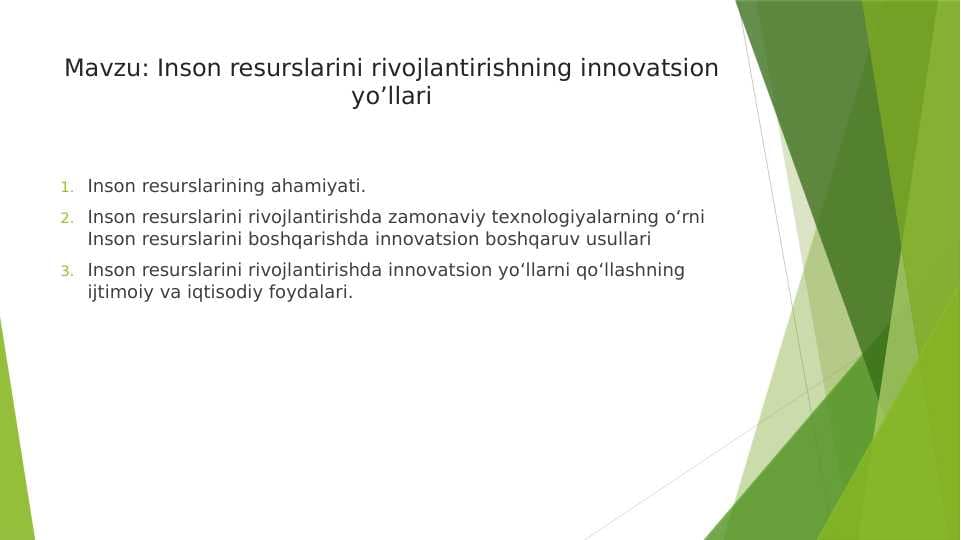 Inson resurslarini rivojlantirishning innovatsion yo’llari