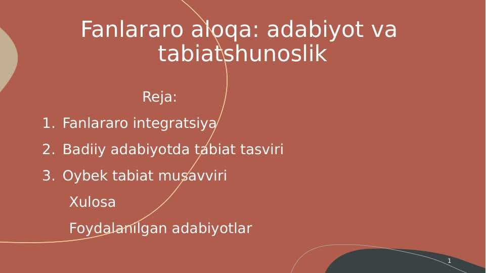 Fanlararo aloqa: adabiyot va tabiatshunoslik