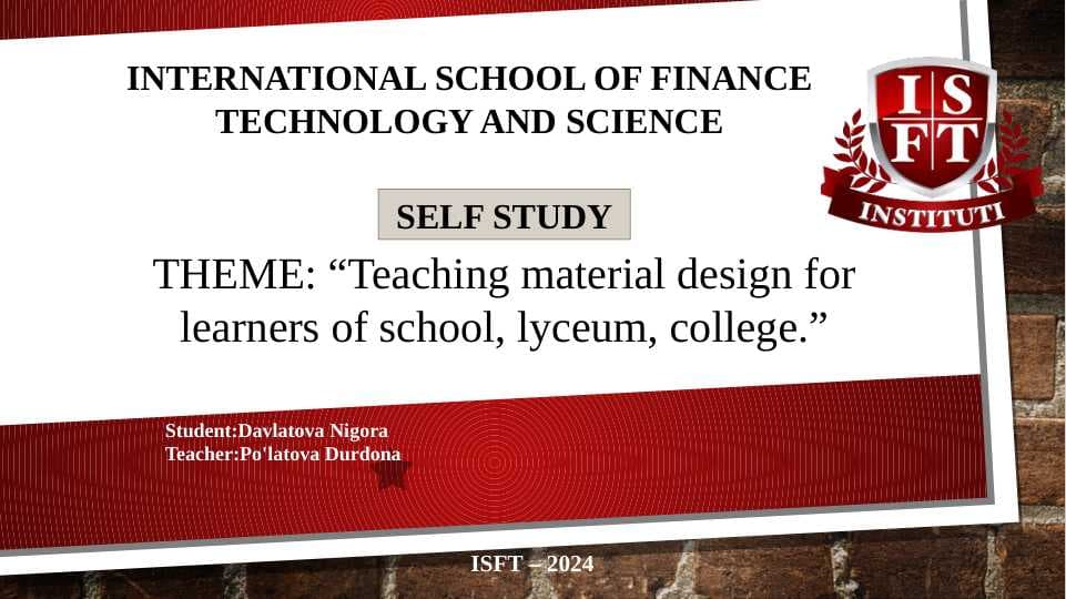 Teaching material design for learners of school, lyceum, college