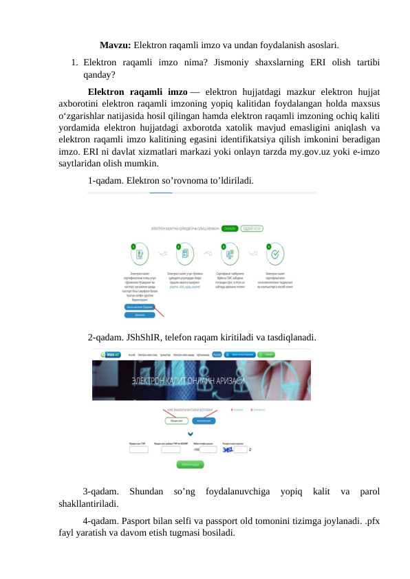 Elektron raqamli imzo va undan foydalanish asoslari