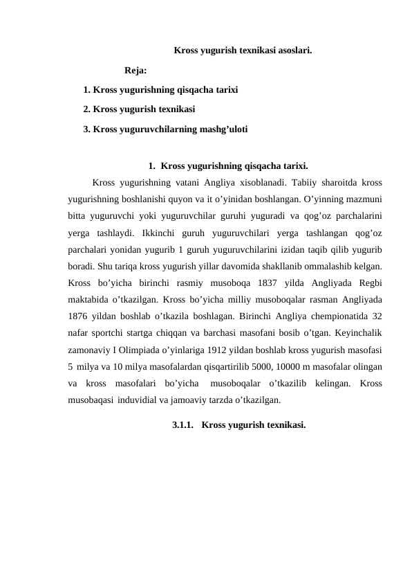 Kross yugurish texnikasi asoslari