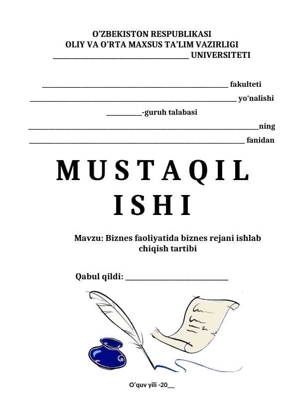 Biznes faoliyatida biznes rejani ishlab chiqish tartibi
