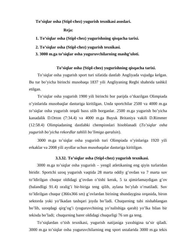 To’siqlar osha (Stipl-chez) yugurish texnikasi asoslari