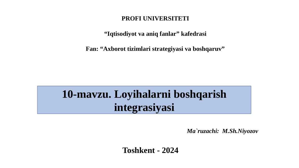 Loyihalarni boshqarish integrasiyasi