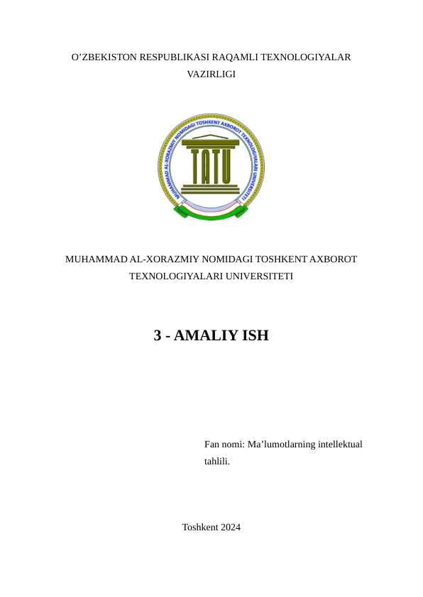 Talabalarda ma’lumotlarning intellektual tahlilida Qaror daraxti (Decision tree) algoritmi bo‘yicha nazariy va amaliy bilim va ko‘nimalarni hosil qilish.
