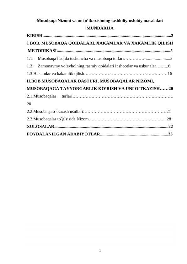 Musobaqa Nizomi va uni o‘tkazishning tashkiliy-uslubiy masalalari