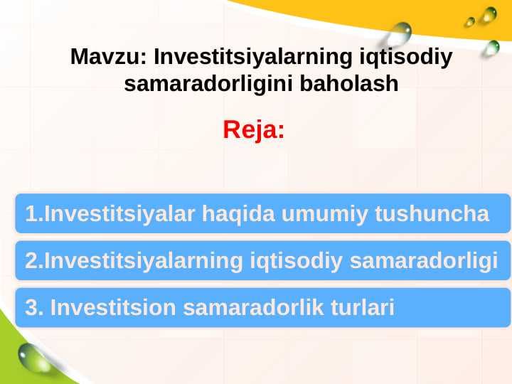 Investitsiyalarning iqtisodiy samaradorligini baholash