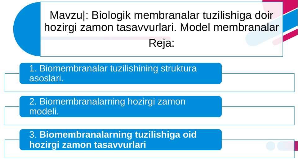 Biologik membranalar tuzilishiga doir hozirgi zamon tasavvurlari