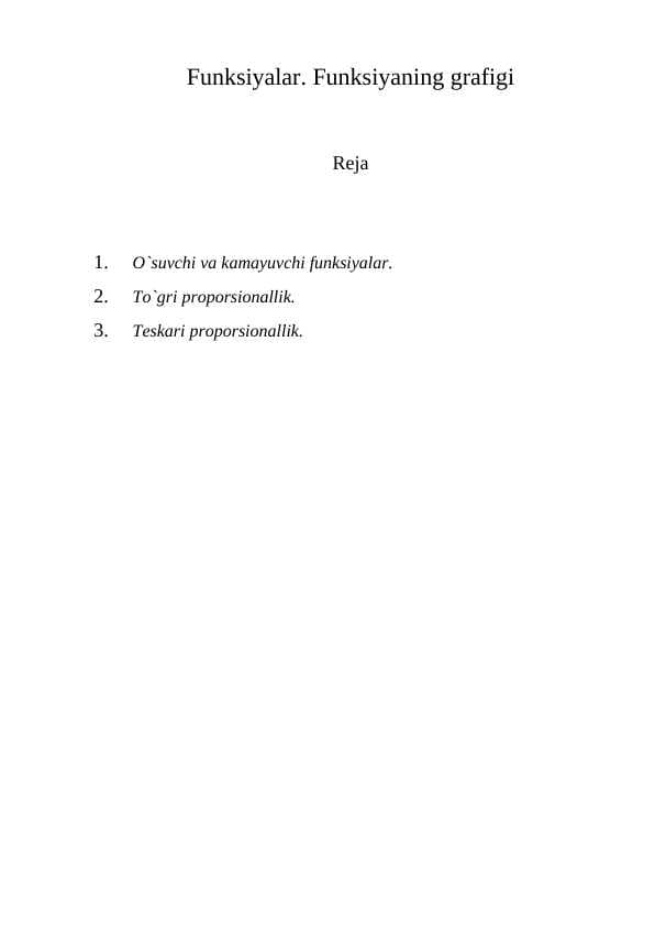Funksiyalar. Funksiyaning grafigi