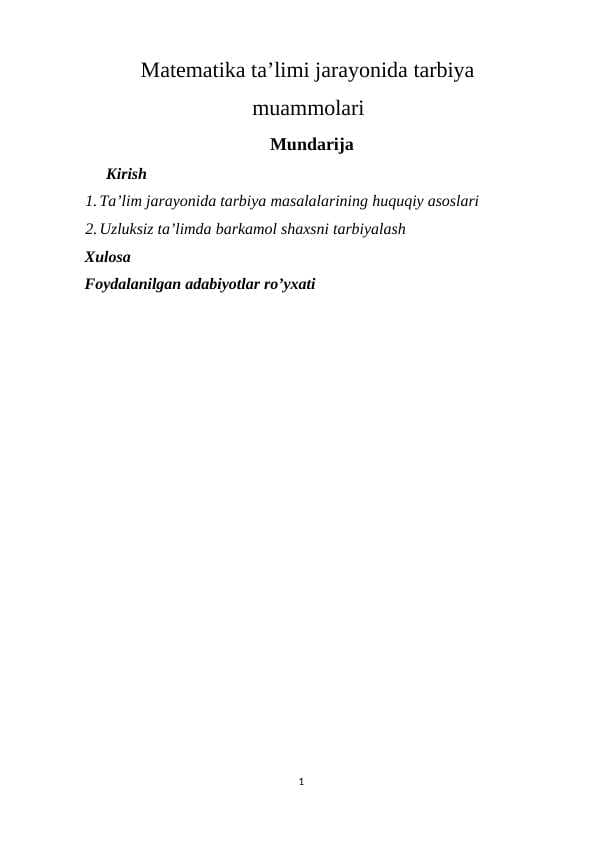 Matematika ta’limi jarayonida tarbiya muammolari