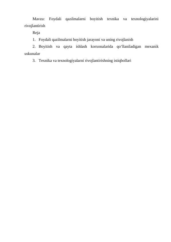 Foydali qazilmalarni boyitish texnika va texnologiyalarini rivojlantirish