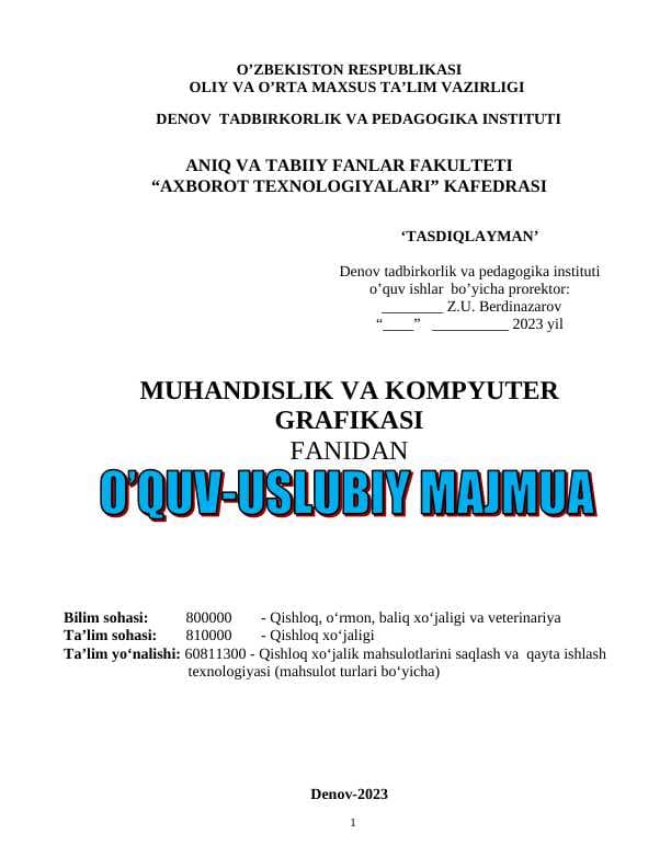 MUHANDISLIK VA KOMPYUTER GRAFIKASI