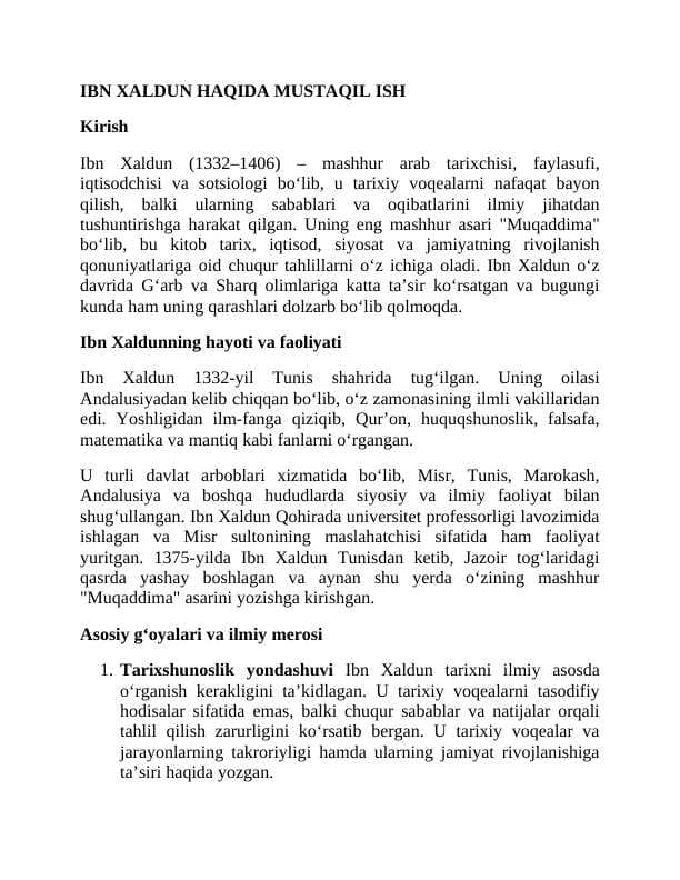 Muqaddima, Ibn Xaldun tarixi.